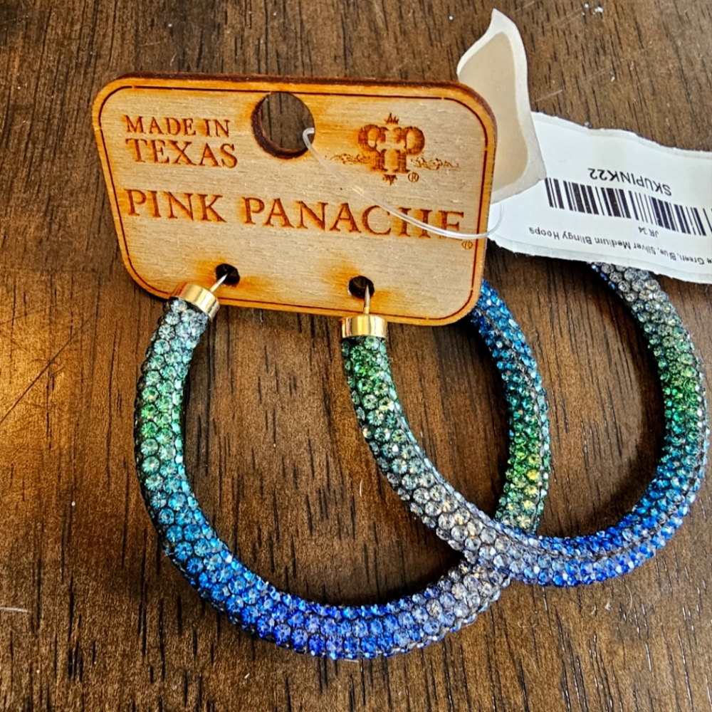 Pink Panache NWT blue ombre rhinestone hoop earrings
